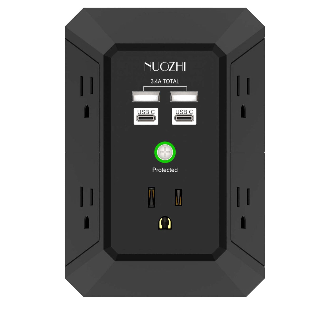 Multi Plug Outlet Surge Protector, NUOZHI 5 Outlets and 4 USB Ports(2 USB-C) and Night Light, 3-Sided Power Strip with Adapter Spaced Outlets for Home, Office, Travel, ETL Listed, White