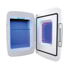 Frigidaire Gaming Light Up Mini Beverage Refrigerator, 6 can, 4 liters, Cooler with large see through door and LED lights Perfect for Gaming Experience, Home, Office, or Cars.12V Charger (Blue)