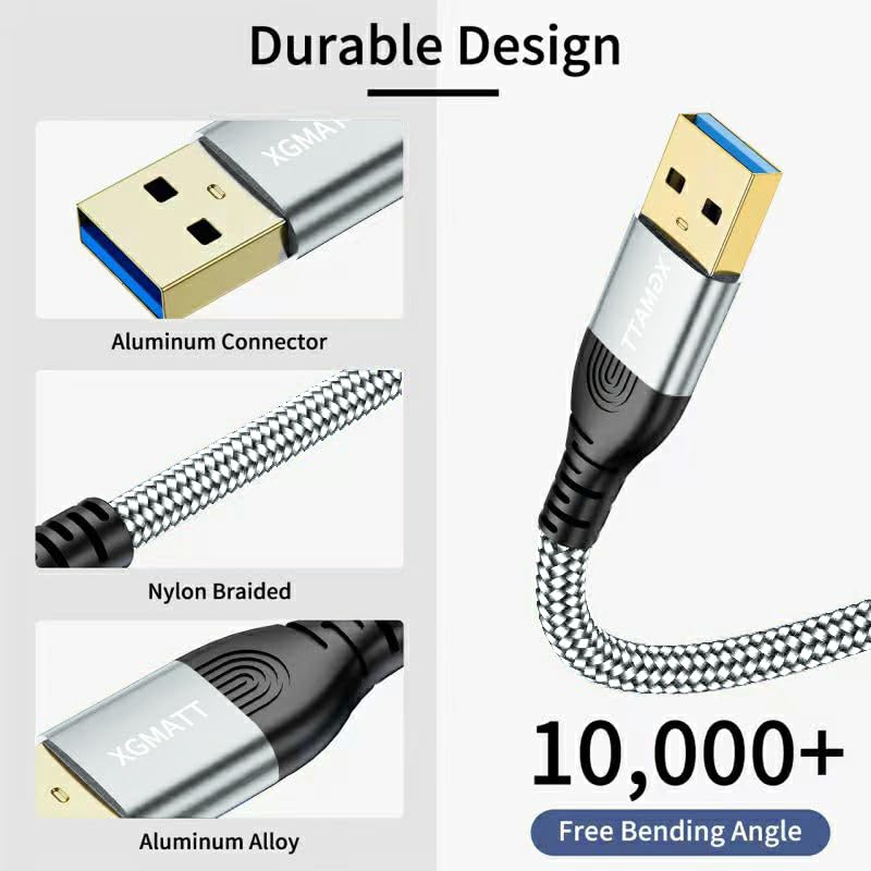 USB 3.0 Cable 1M,5Gbps High Speed Transfer USB to USB Cable USB 3.0 A to A Data Cable Braided Compatible with External Hard Drive/Laptop Cooling Pad/Docking Station/PC/TV/DVD/Printer,Grey