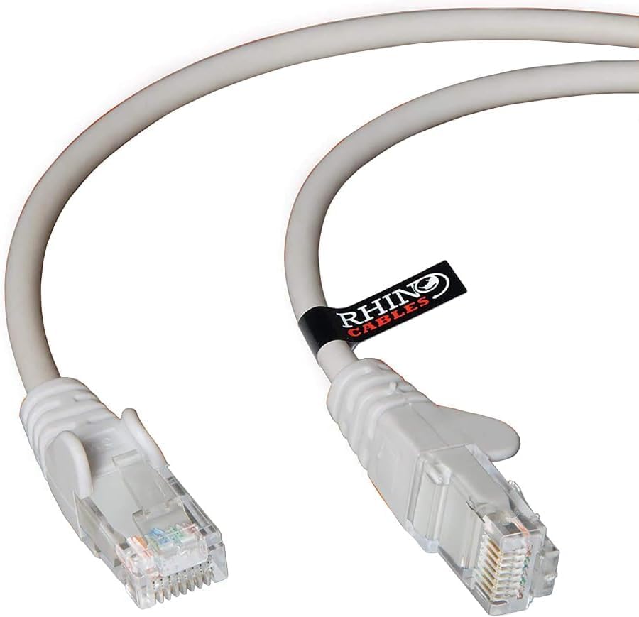 rhinocables CAT 5e High-Speed Ethernet Cable - Reliable LAN Network RJ45 Cable for Fast Internet & Data Transfer | Durable WiFi Broadband Cable for Gaming & Streaming, (10m, Grey, Pack of 3)