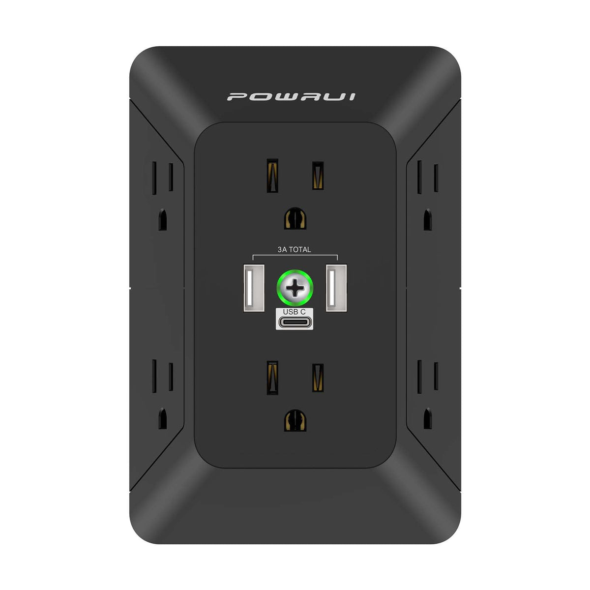 Multi Plug Wall Outlet Night Light, POWRUI 6 Outlet Extender & 3 USB Ports