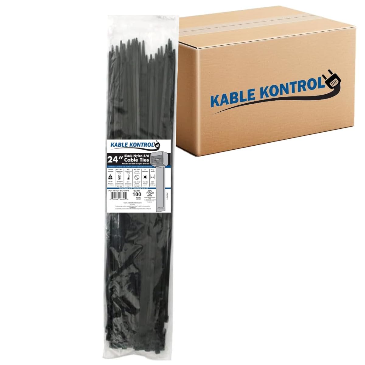 Kable Kontrol Cable Zip Ties, 4 Inch, 100 Pcs, 18lbs Test, Gray