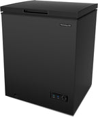 FRIGIDAIRE EFRF5003-BLACK Chest Deep Freezer-Garage-Ready, 5.0 Cu. Ft. Capacity, Black-Adjustable Thermostat-Removable Vinyl Coated Wire Basket-Easy Defrost Drain