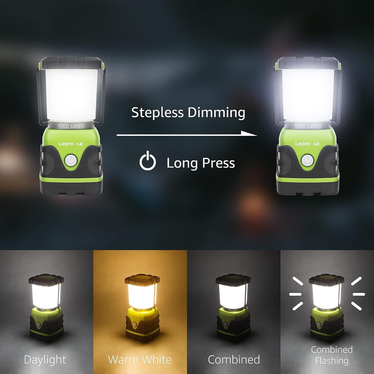 LE Camping Lantern Battery Powered, 1000lm Camping Light, Warm & Cool Lamp