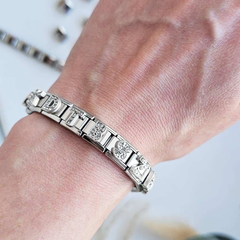 A-Z Letter Cubic Zirconia Italian Charm Links for 9mm Bracelets