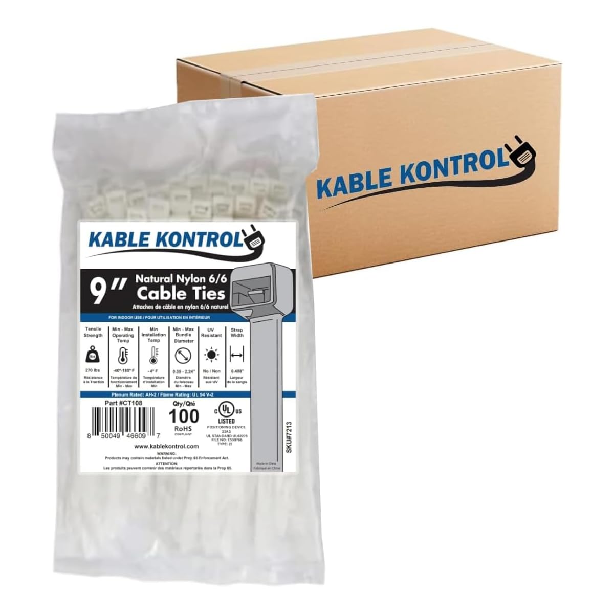 Kable Kontrol Cable Zip Ties, 4 Inch, 100 Pcs, 18lbs Test, Gray