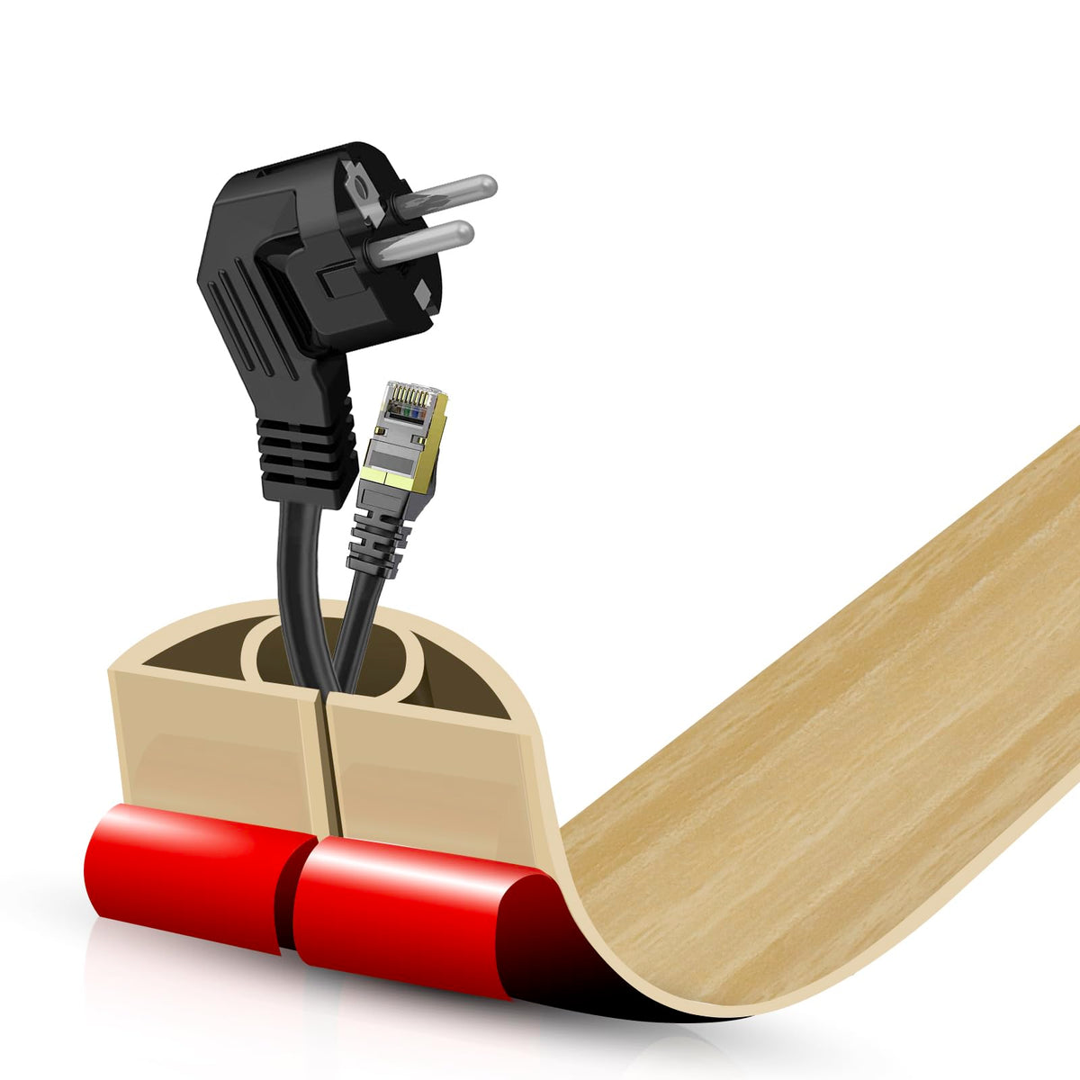 Floor Cord Cover Self Adhesive Cord Hider,3.3FT Cable Management, Extension Strip Protector for Wires, Prevent Cable Trips for Offices, Gyms, Exhibitions Cavity:0.3"(W) x 0.28"(H) Brown Wood