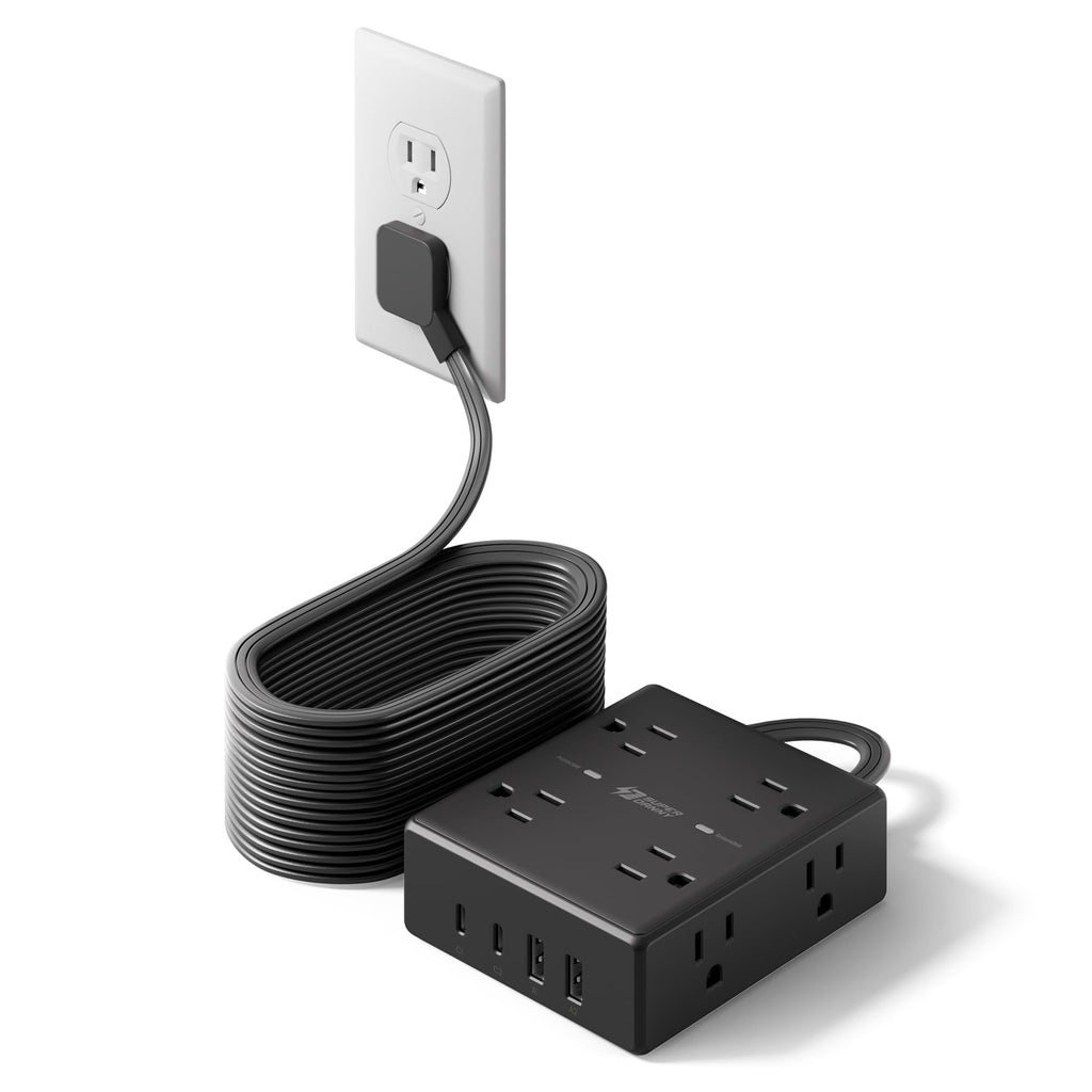 SUPERDANNY Extension Cord,Flat Plug Surge Protector Power Strip,6Ft