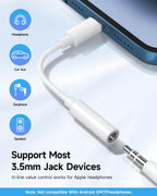 Apple MFi Certified 1 Pack Lightning to 3.5 mm Headphone Jack Adapter for iPhone, iPhone Aux Adapter Converter Dongle Audio Cable Compatible with iPhone 14 13 12 11 X XS 8 7 Black
