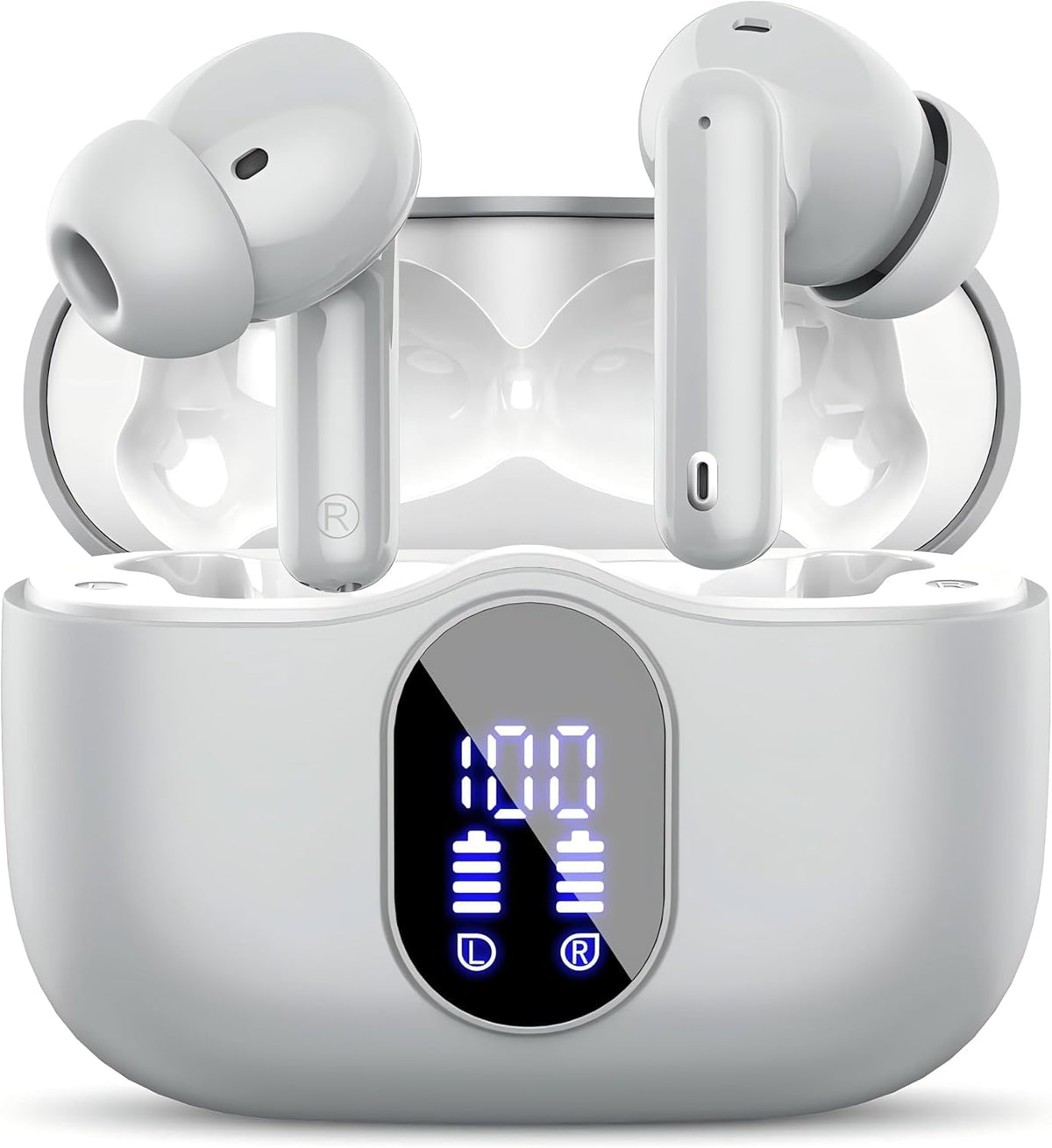 Wireless Earbuds, Bluetooth 5.4 Headphones Bass Stereo/Clear Calls, White