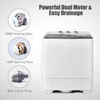 COSTWAY Portable Washing Machine, Twin Tub 26lbs Capacity Laundry, 18lbs Washer and 8lbs Spinner Combo with Timer Knobs, Built-in Drain Pump, Compact Washer for Home Dorm Apartment (Grey+White)