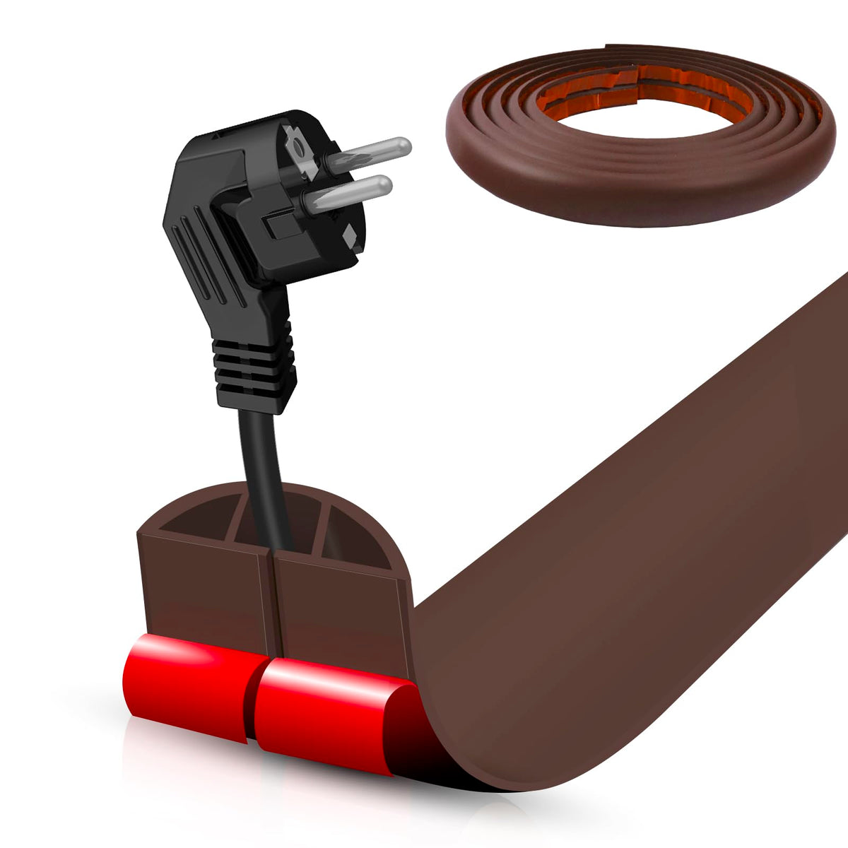 Floor Cord Cover Self Adhesive Cord Hider,3.3FT Cable Management, Extension Strip Protector for Wires, Prevent Cable Trips for Offices, Gyms, Exhibitions Cavity:0.3"(W) x 0.28"(H) Brown Wood