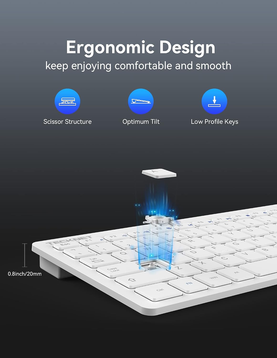 TECKNET 2.4G Wireless Compact Mini Keyboard, UK Layout, White