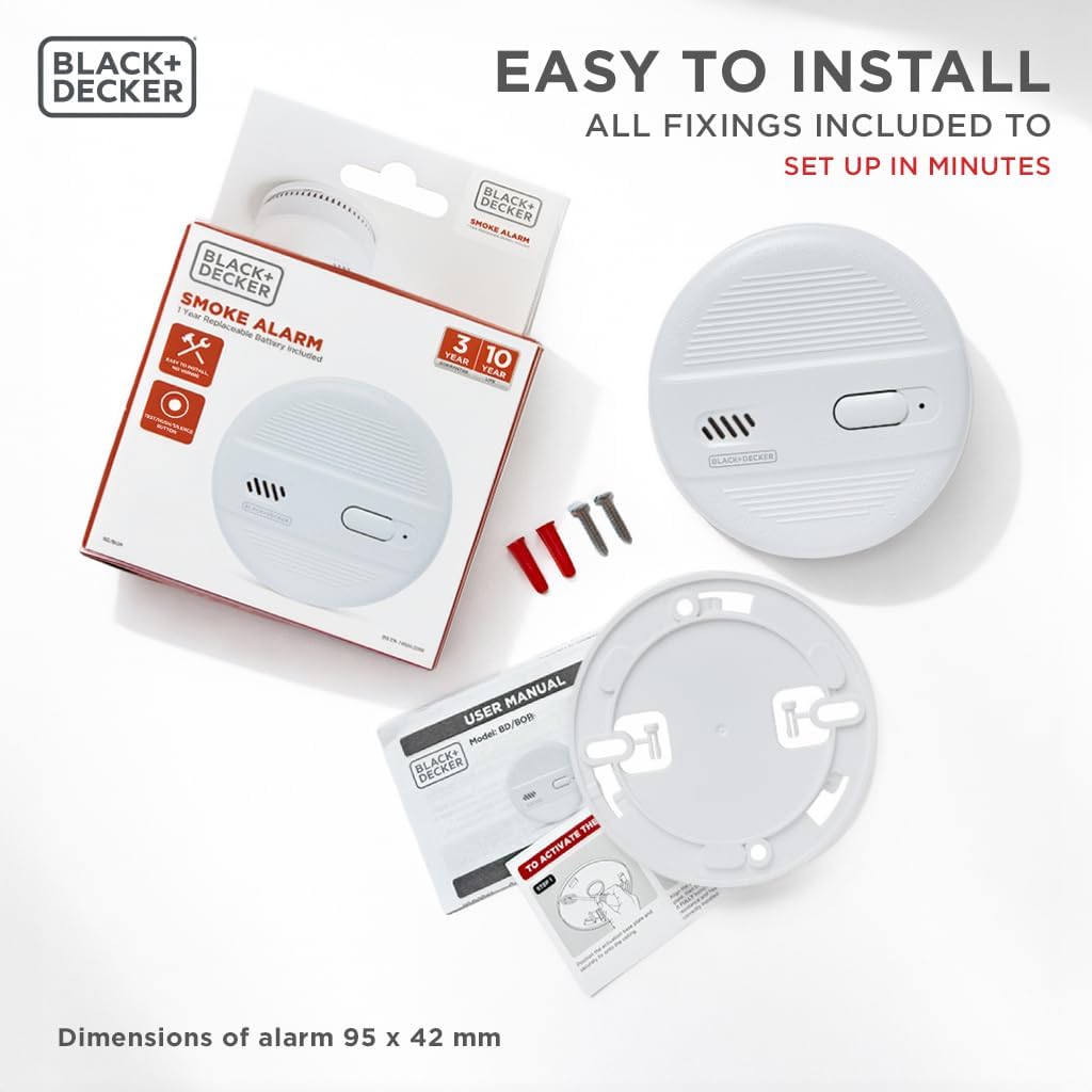 BLACK+DECKER Smoke Alarm for Home 10 Year Life with 9v Replaceable Battery