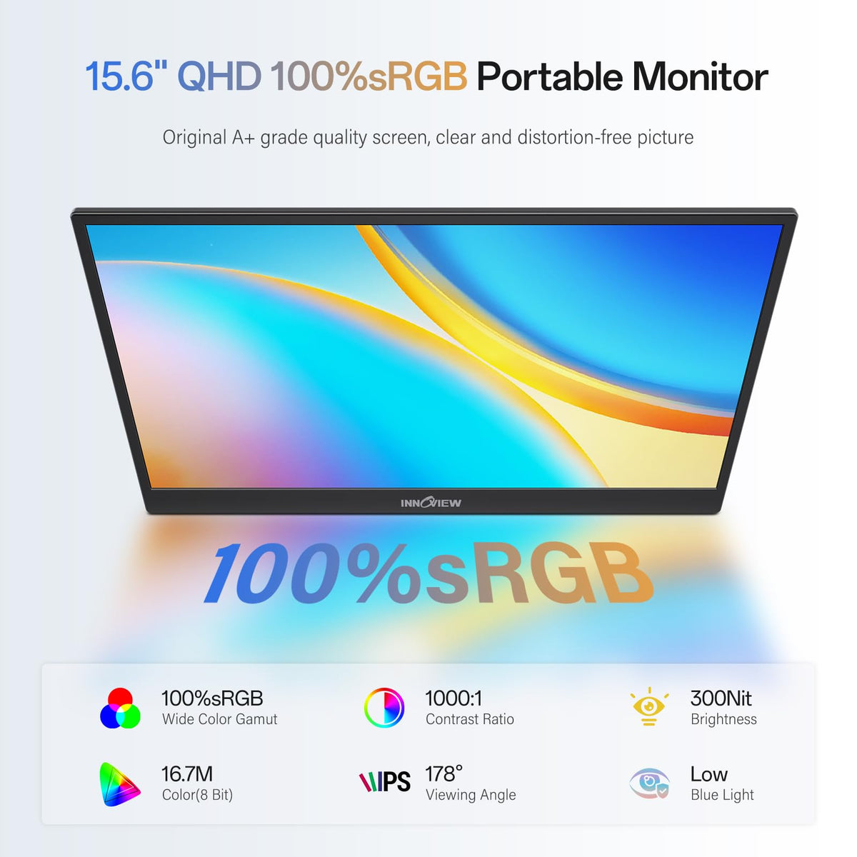 InnoView Portable Monitor, 15.6 Inch FHD 1080P HDMI USB C Second External Monitor for Laptop, Desktop, MacBook, Phones, Tablet, PS5/4, Xbox, Switch, Built-in Speaker with Protective Case