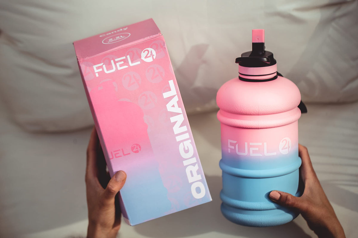 Fuel24 Jug - 2.2 Litre Water Bottle - Extra Strong Flex Material - Drop Proof, Pop or Straw Cap Options - 2.2L Large Gym Sports Bottle, BPA FREE