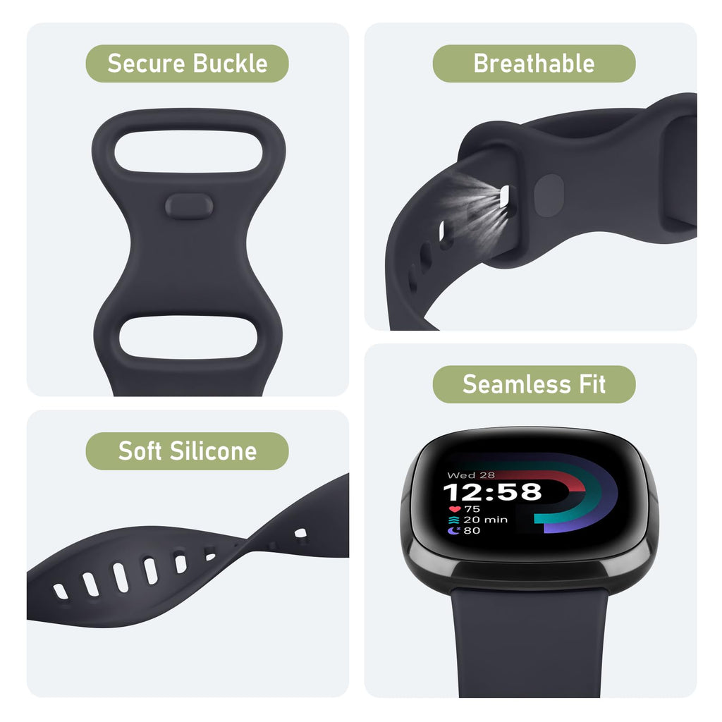 AK Straps for Fitbit Sense 2/Fitbit Sense/Fitbit Versa 4/Fitbit Versa 3 Straps for Women Men,Silicone Sport Classic Soft Replacement Straps Compatible with Fitbit Versa 3/Versa 4/Sense/Sense 2