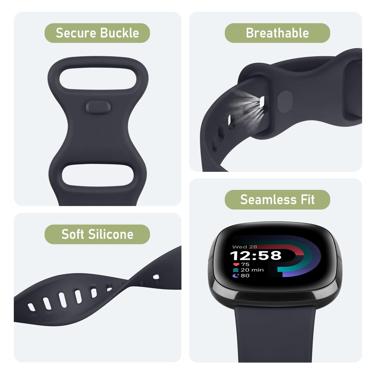 AK Straps for Fitbit Sense 2/Fitbit Sense/Fitbit Versa 4/Fitbit Versa 3 Straps for Women Men,Silicone Sport Classic Soft Replacement Straps Compatible with Fitbit Versa 3/Versa 4/Sense/Sense 2