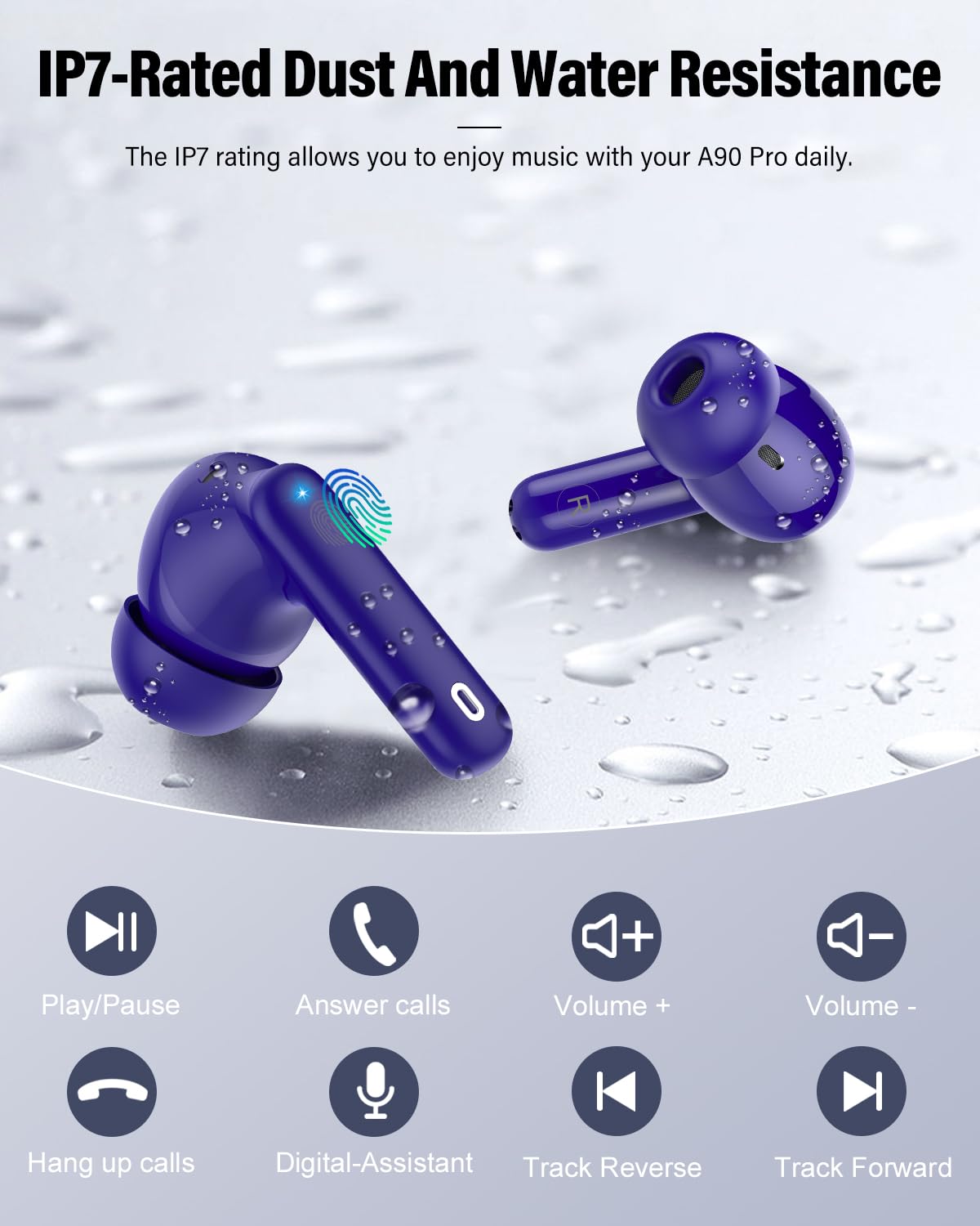 Wireless Earbuds, Bluetooth 5.4 Headphones Bass Stereo/Clear Calls, White