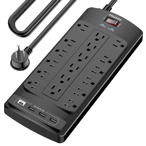 18 Outlets Surge Protector Power Strip - 6 Feet Flat Plug Heavy Duty Extension Cord with 18 Widely Outlets and 4 USB Ports, 2100 Joules, White, ETL Listed