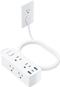 Olcorife Flat Plug Power Strip with 15 FT Extension Cord, 6 Outlets 3 USB Ports(1 USB C), 3 Sided Outlet Extender for Home Office Travel Dorm Room Essentials, White