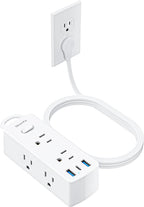 Olcorife Flat Plug Power Strip with 15 FT Extension Cord, 6 Outlets 3 USB Ports(1 USB C), 3 Sided Outlet Extender for Home Office Travel Dorm Room Essentials, White