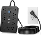 6 FT Flat Plug Surge Protector Power Strip,11 AC Outlets with 6 USB Ports