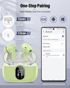 Wireless Earbuds, Bluetooth 5.4 Headphones Bass Stereo/Clear Calls, White
