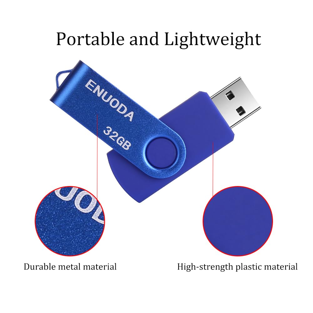 ENUODA 16GB USB Stick 1 Pack Memory Stick USB 2.0 Flash Drives Swivel Design Pen Drive for Data Storage Thumb Drive with LED Light (Black)