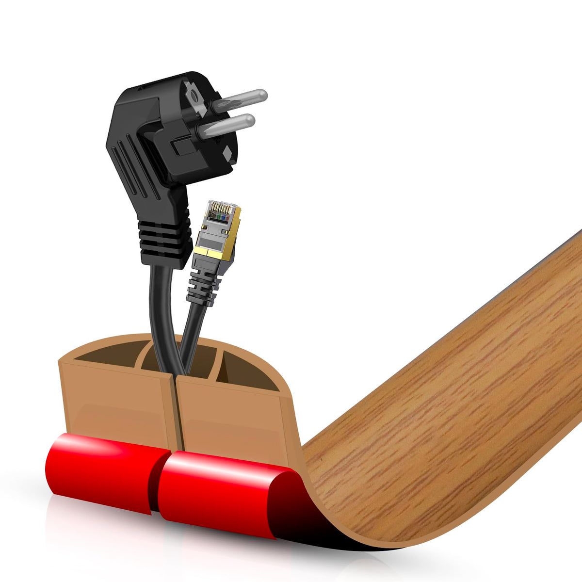 Floor Cord Cover Self Adhesive Cord Hider,3.3FT Cable Management, Extension Strip Protector for Wires, Prevent Cable Trips for Offices, Gyms, Exhibitions Cavity:0.3"(W) x 0.28"(H) Brown Wood