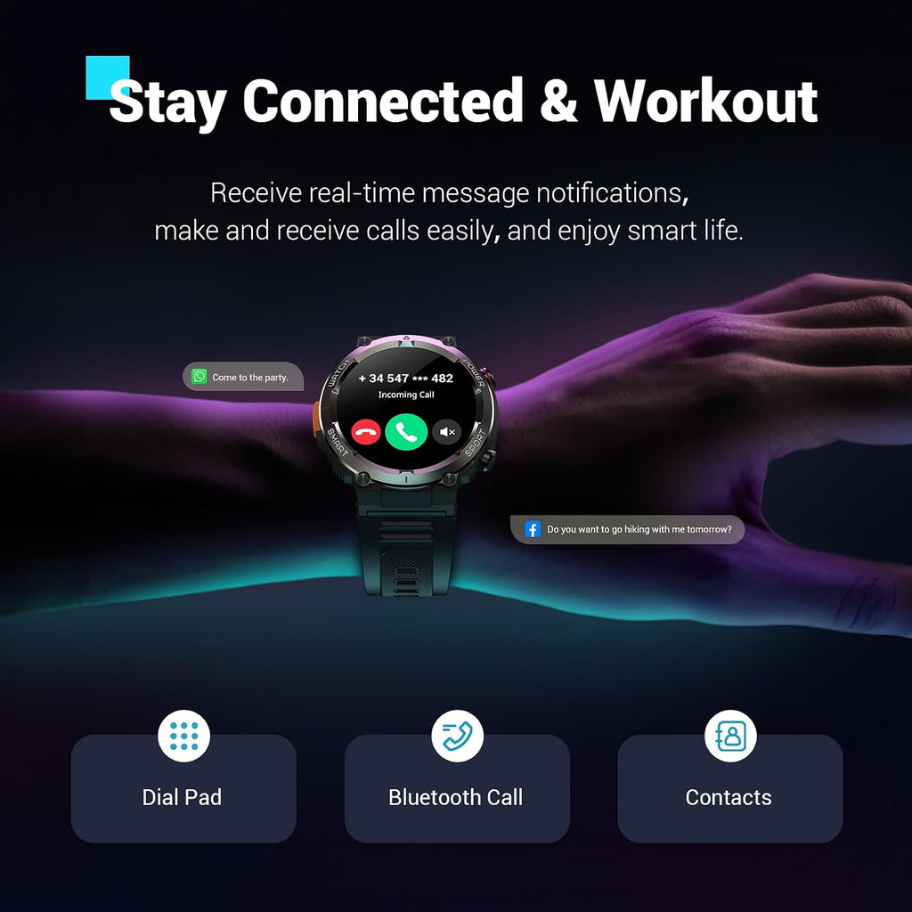 Blackview Military Smart Watch for Men (Answer/Make Calls), 1.45" Fitness Tracker with 100-Day Battery/Flashlight/Compass/Heart Rate/SpO2/Sleep, 150+ Sports IP68 Waterproof Smartwatch for iOS Android