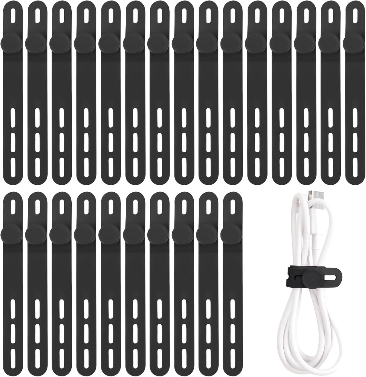 Oligei 25 Pcs Silicone Cable Ties, Cable Ties Reusable, High Elasticity Cord Wraps for Electrical Cords, Cord Organizer for Earphone, Phone Charger(Blue)
