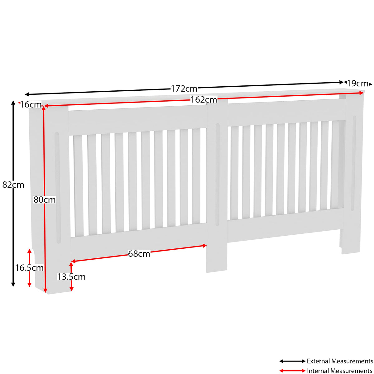 Vida Designs Chelsea Radiator Cover White - Medium - Modern Vertical Slat Design For Optimal Heat Circulation - H82xW111xD19cm - Painted MDF Cabinet Ideal For Living Room & Hallway
