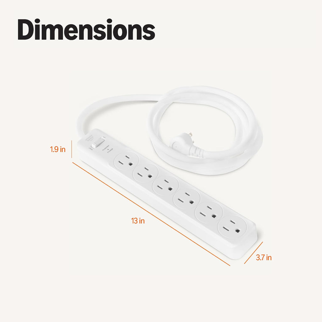 Amazon Basics Surge Protector Power Strip, 6-Outlet, 790 Joules, 6ft Extension Cord, Safety Shutters, White