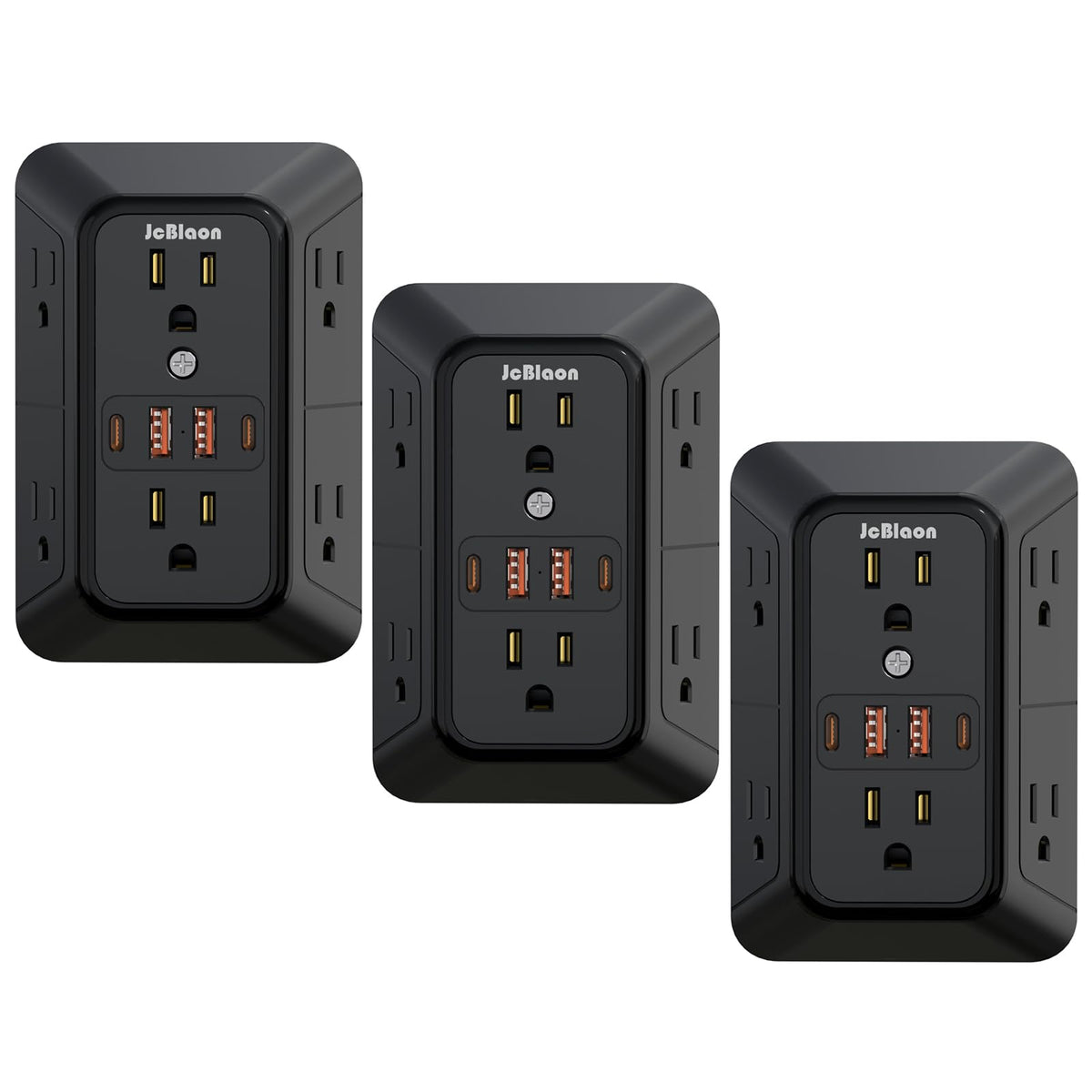 3 Pack Surge Protector Outlet Extender, 6 Outlet Splitter with 4 USB Ports (2 USB C), Multi Plug Wall Outlet 1050J Power Strip, USB Wall Charger for Home Office Kitchen Travel-ETL