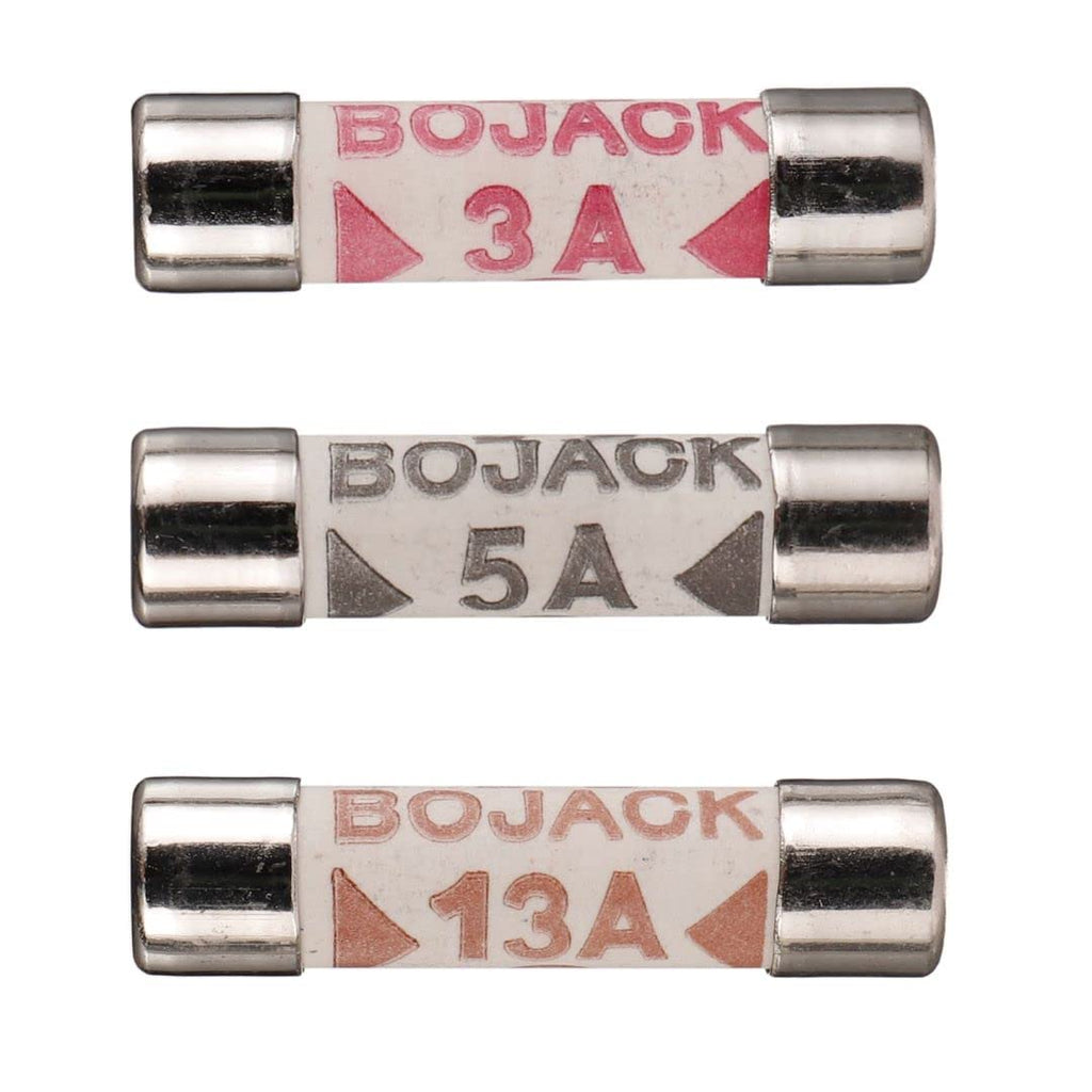 BOJACK 3 Values 42 pcs 3 5 13 A amp 240 V Volt Household Mains Plug Fuse 6.3x25 mm 0.25x1Inch BS1362 Ceramic Tube Cartridge Fuses Assortment Kit packag in a Clear Plastic Box