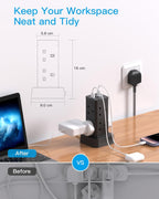 3M Tower Extension Lead with 2 USB C Slots, 8 Way Outlets Power Strip, 10Ft