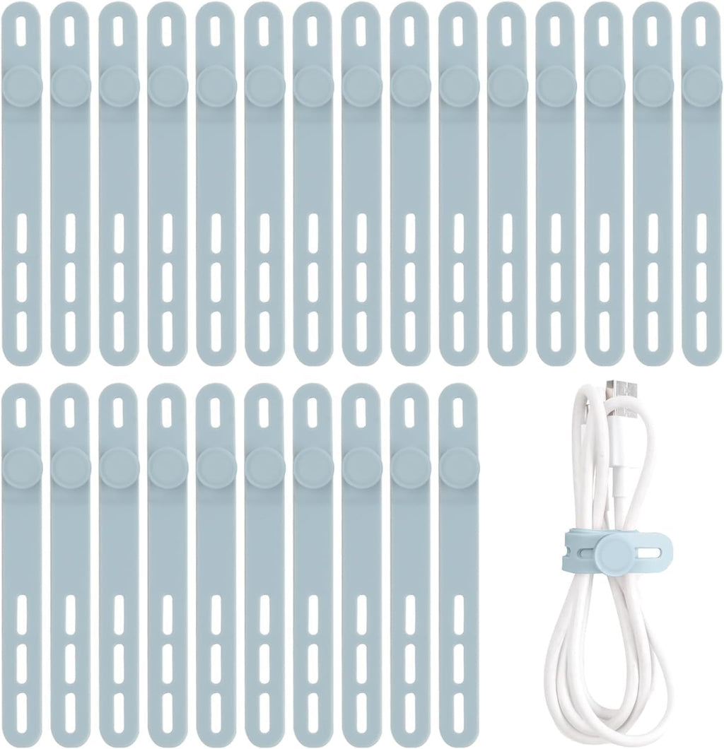 Oligei 25 Pcs Silicone Cable Ties, Cable Ties Reusable, High Elasticity Cord Wraps for Electrical Cords, Cord Organizer for Earphone, Phone Charger(Blue)