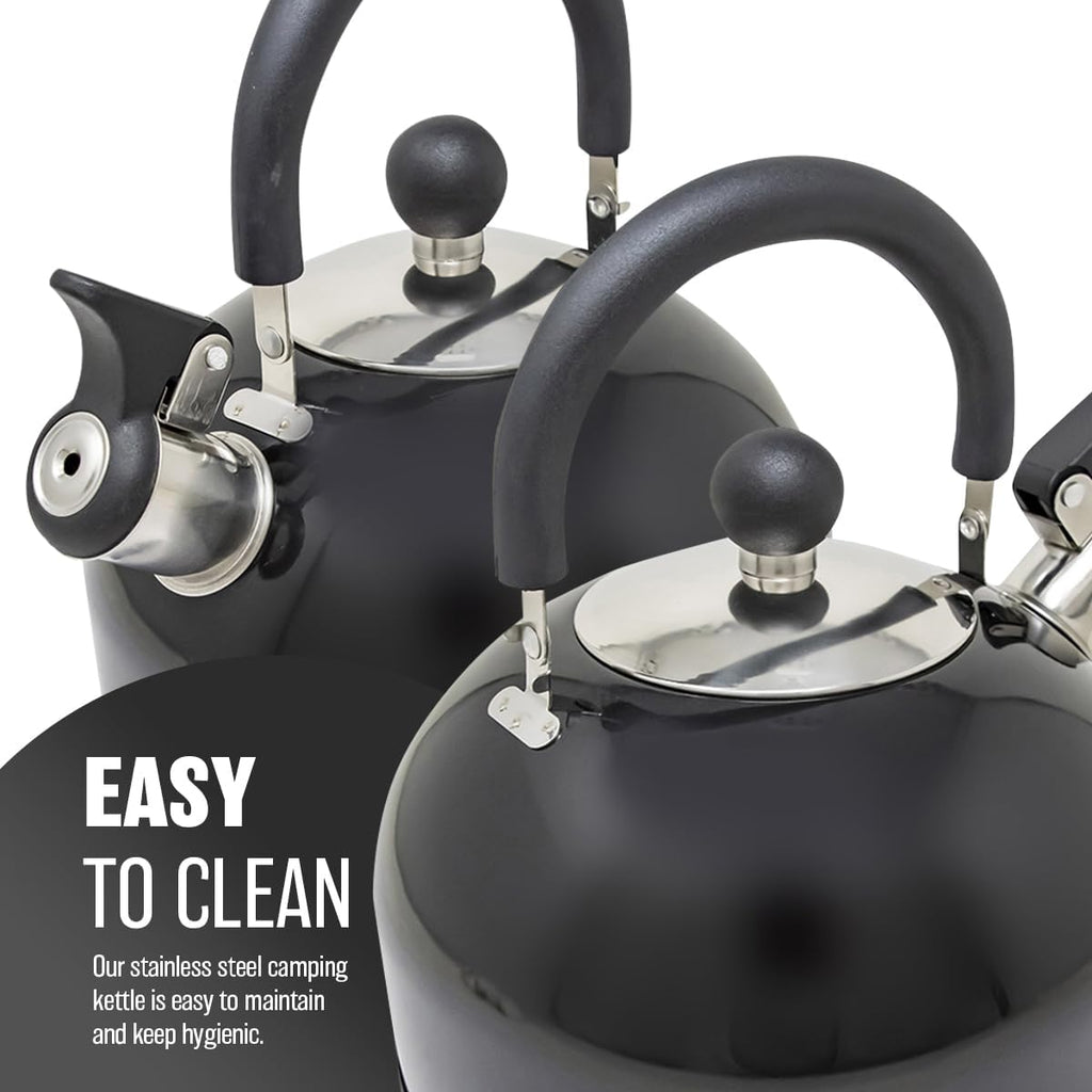 2.5L Stainless Steel Whistling Kettle - Suitable for Fishing, Camping, Hiking, Indoor & Outdoor | Camping Kettle for Gas Stove, Electric Stove, Camp Fire | Lightweight, Fast Boil, Phenolic Handle