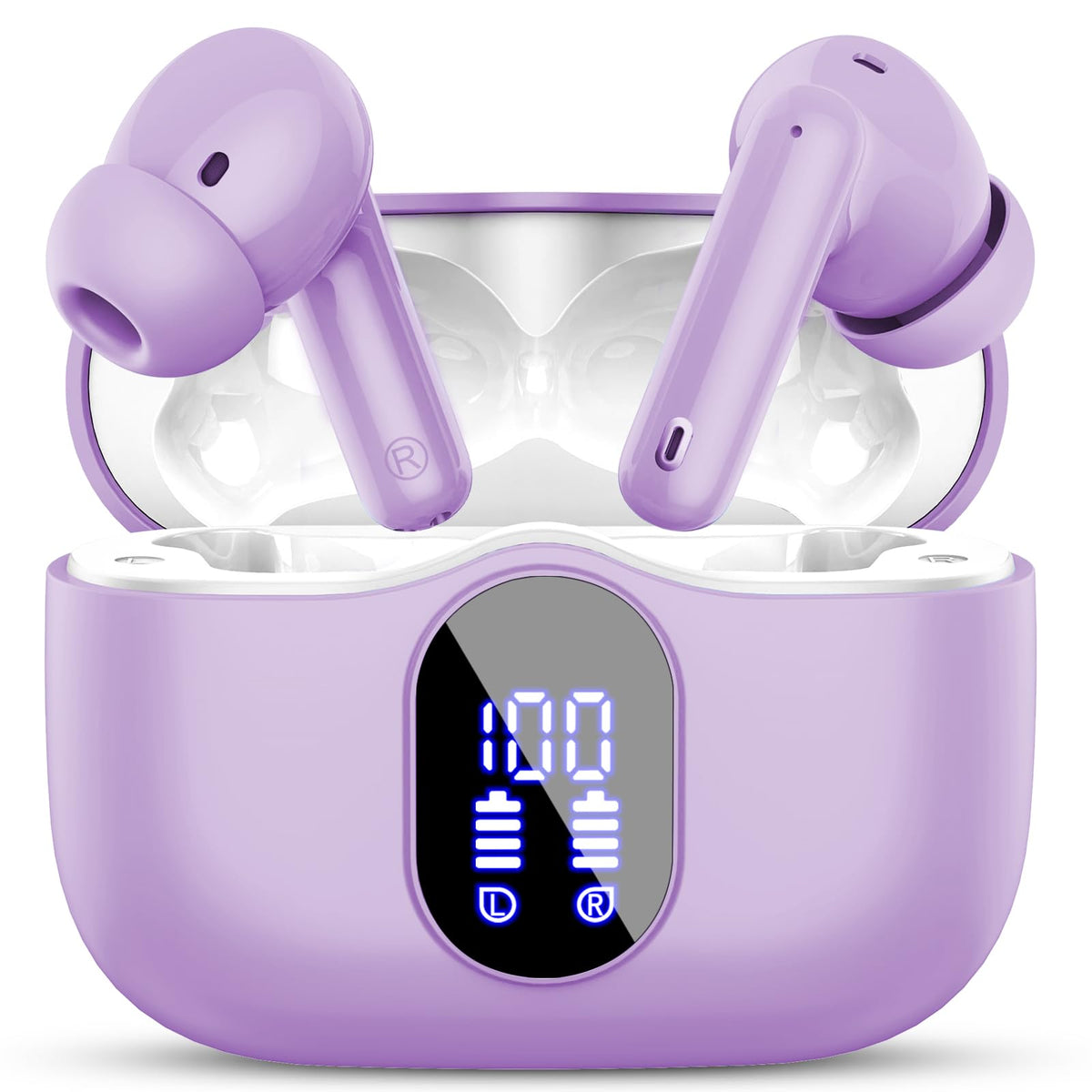 Wireless Earbuds, Bluetooth 5.4 Headphones Bass Stereo/Clear Calls, White