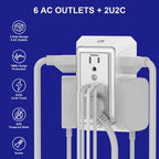 Multi Plug Wall Outlet Surge Protector with 6-Outlet & 4 USB Ports(2USB-C)