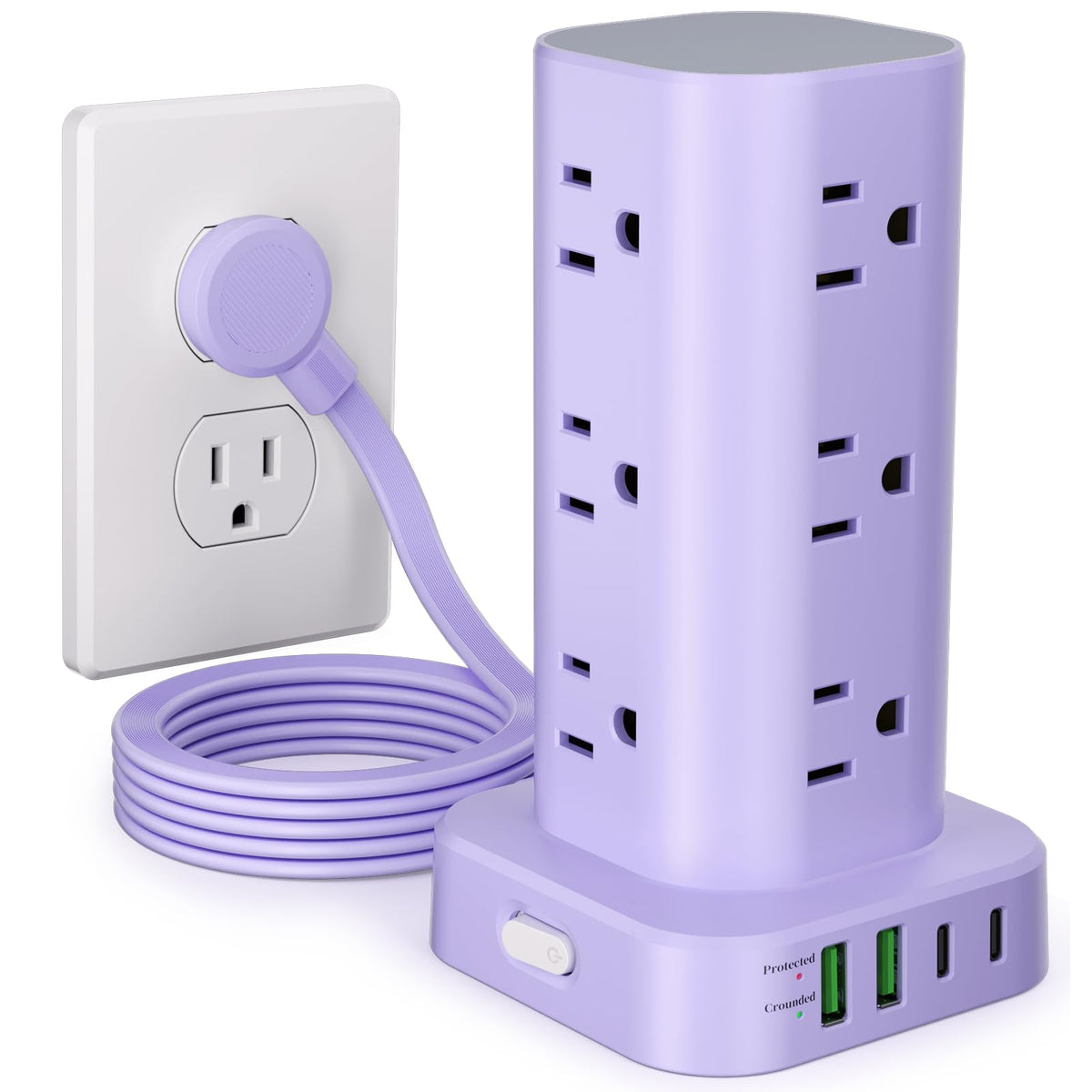 6FT Power Strip Tower with Wireless Charger,Surge Protector with 12 Outlets