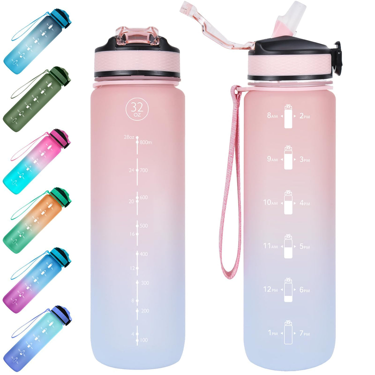 EYQ 1L Water Bottle, 1 Litre Water Bottle with Straw, 32oz Leak-Proof Motivational Sports Drinks Bottle with Time Marker, Tritan BPA-Free, Drinking Waterbottles for Gym Outdoor Sports
