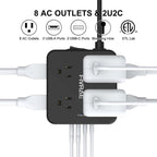 10Ft Extension Cord with Multiple Outlets, 8 Outlets and 4 USB Ports
