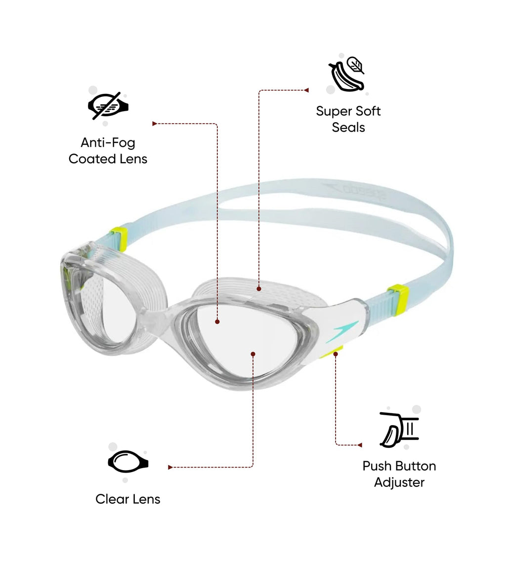 Speedo Damen Biofuse 2.0 Schwimmbrille | Weibliches Design | Patentierter Verstellmechanismus | Anti-Beschlag | Anti-Leck | Comfort Fit Schwimmbrille (1 Stück)