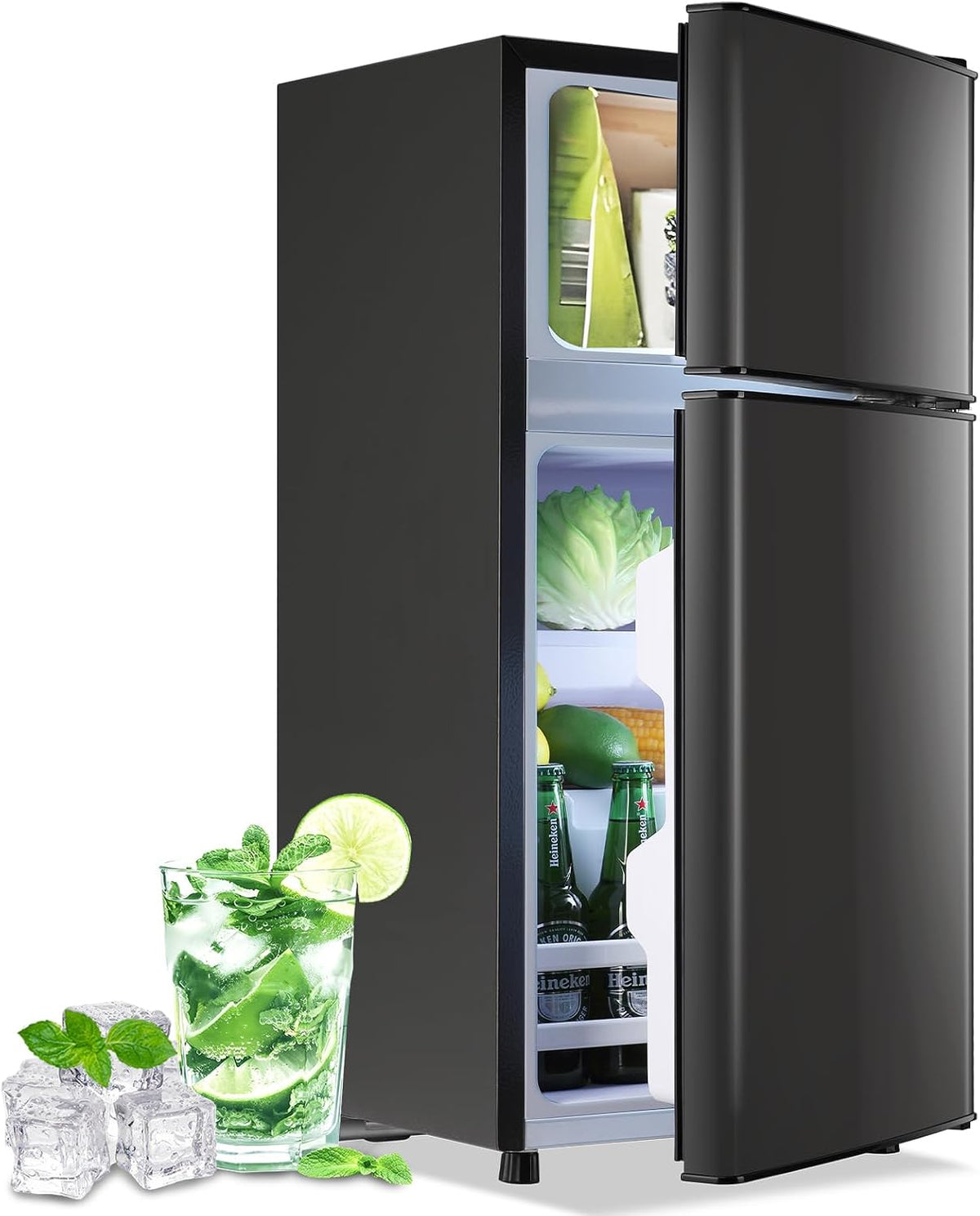 DEMULLER 2.4 Cu.Ft Small Refrigerator with Freezer Mini Fridge Removable Plastic Shelves Ideal for Apartment, Dormitory, Baby Pink