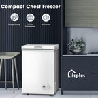 LifePlus Chest Freezer - 3.5 Cubic Feet Compact Deep Freezer Small Freezer 7 Adjustable Temperature with Removable Basket, Energy Saving Super Quiet for Garage, Office, Kitchen, or Apartment, Gray