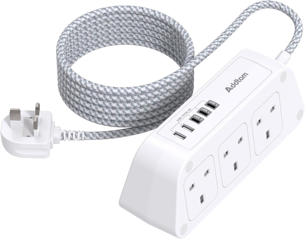 Extension Lead with USB Slots, 6 Way Outlets 5 USB (5A, 3 USB- C Port),1.6M
