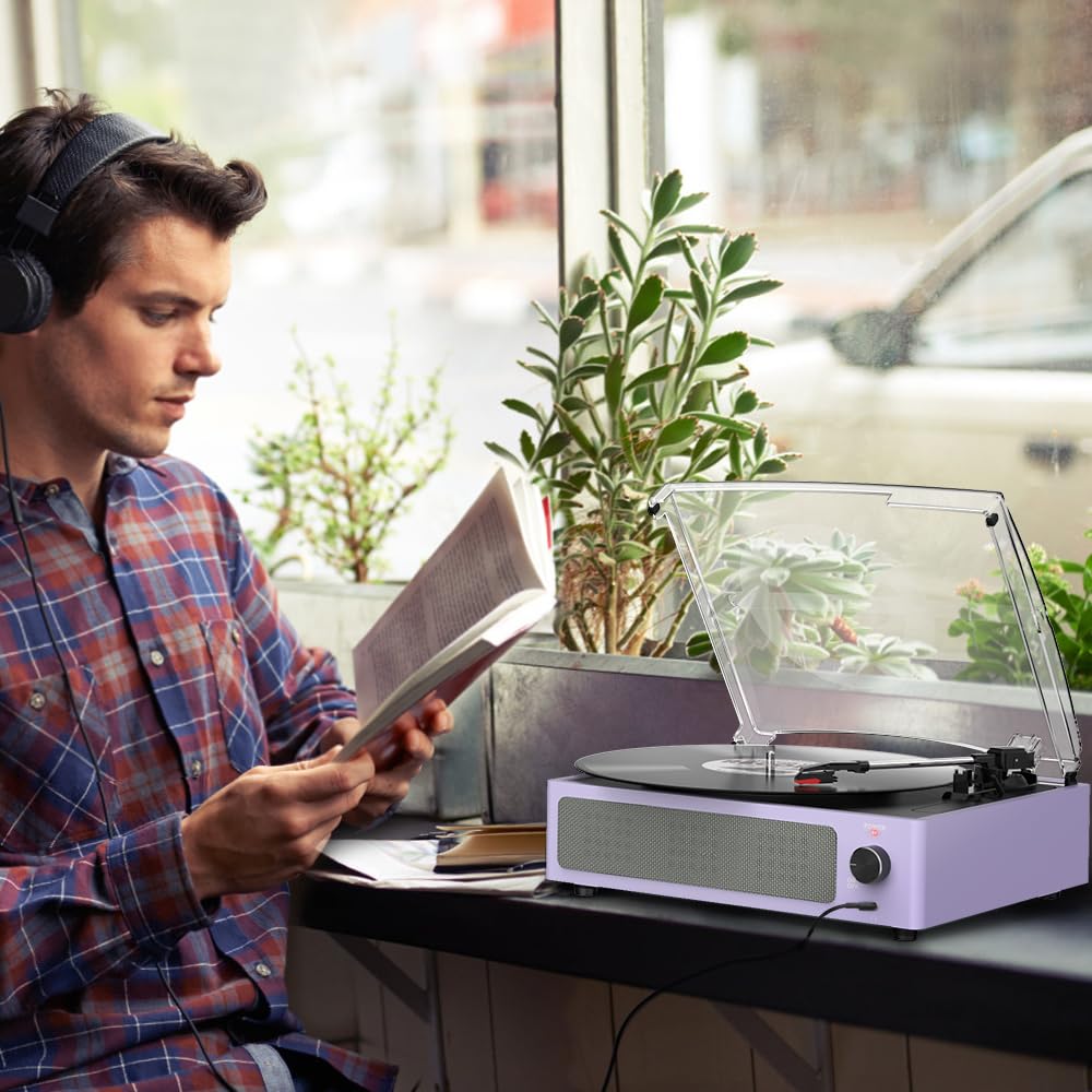 Seasonlife® Retro Vinyl Record Player with Stereo Speakers,Walnut Brown