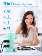 6FT Power Strip Tower with Wireless Charger,Surge Protector with 12 Outlets